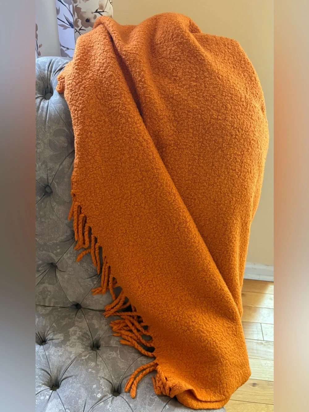 Pottery Barn Cozy Orange Fringe Throw Blanket 50